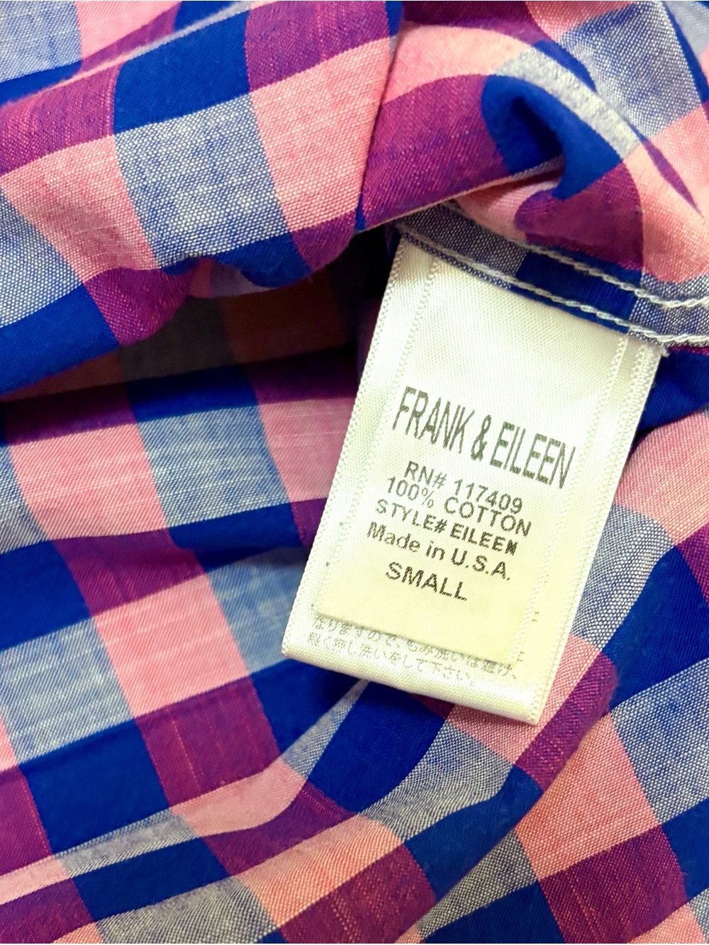 Frank & Eileen The Eileen Relaxed Button Up Shirt Italian Cotton Pink Blue Plaid - Picture 11 of 13